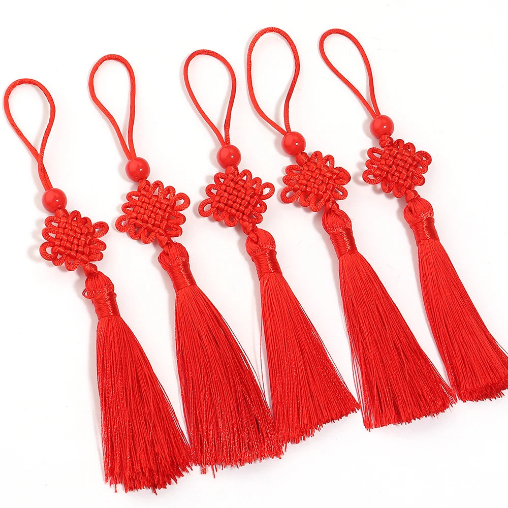 6pcs Chinese Knot Tassel Charms 140cm – DIY Jewelry & Decor Tassel Fringe Charms PLUSH red
