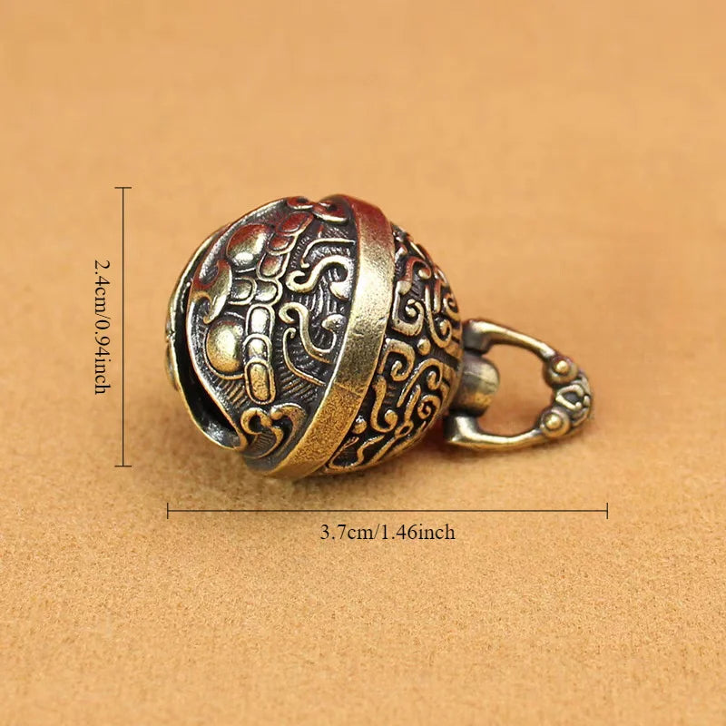 Vintage Brass Taotie Bell Keychain – Handcrafted Copper Pendant Brass Bell Keychain PLUSH