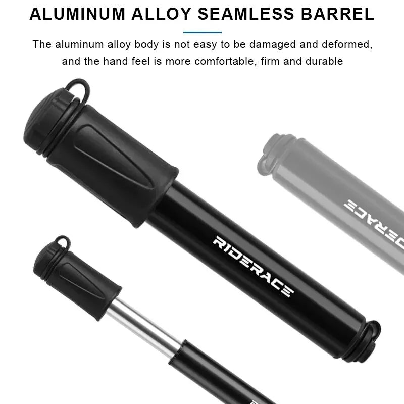 RIDERACE Mini Bike Pump – 100 PSI Portable Tire Inflator Bike Tire Pump PLUSH