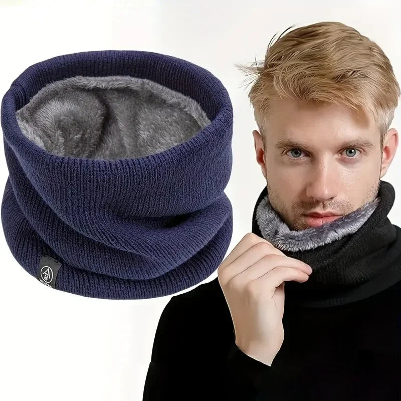 Winter Knitted Neck Gaiter & Fleece Face Mask – Windproof Scarf Neck Gaiter Scarf PLUSH Black 10PCS