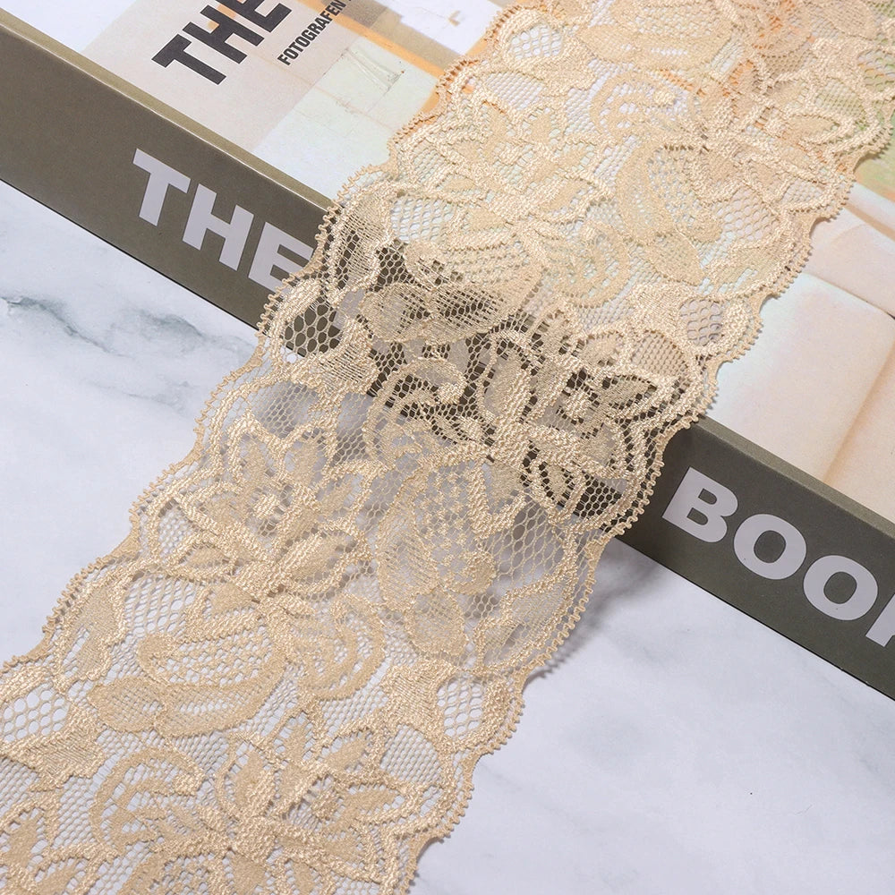 8cm Elastic Floral Lace Trim 2 Yards – DIY Sewing & Crafts Elastic Lace Trim PLUSH light brown 8cm
