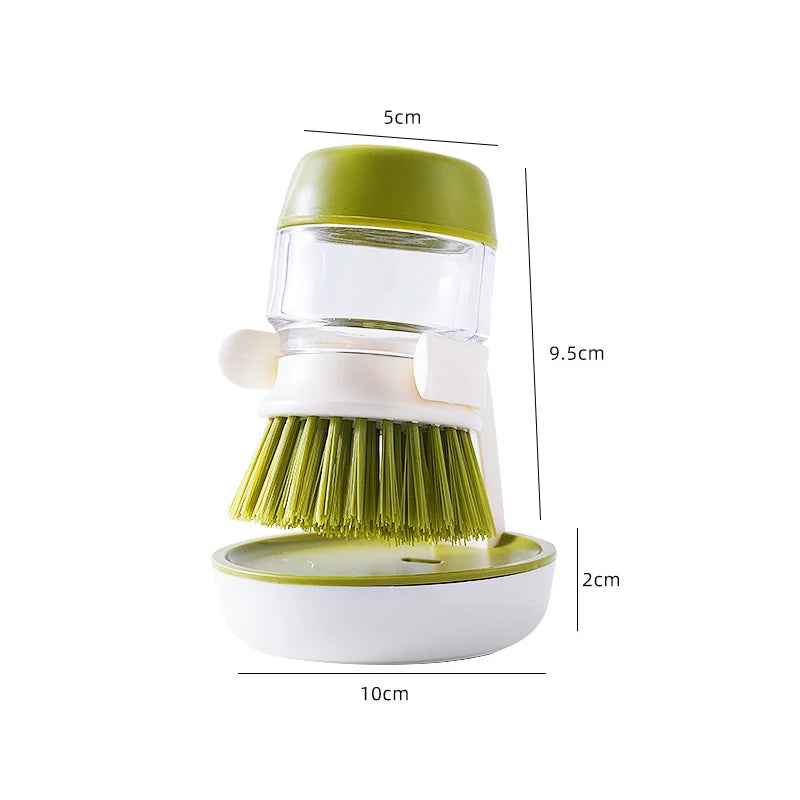 Dish Brush with Soap Dispenser, Holder & Drip Tray Set Kitchen Scrub Brush Set PLUSH Green