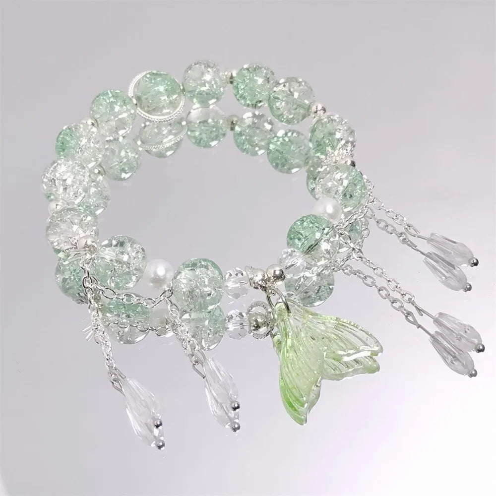 Fishtail Crystal Colorful Bead Bracelet | Korean Style Wrap Bead Wrap Bracelet PLUSH Green