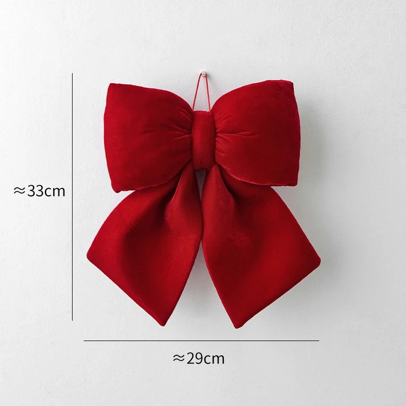 Fluffy Velvet Christmas Bow Ornaments 6pcs – 3D Holiday Decor Christmas Tree Ornament PLUSH red 33X29cm As pictured