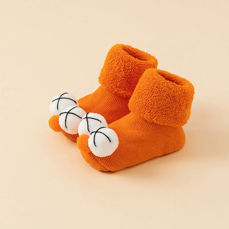 Baby Anti-Slip Gripper Floor Socks – Warm Cotton Infant Set Baby Gripper Socks PLUSH Orange 3Pairs