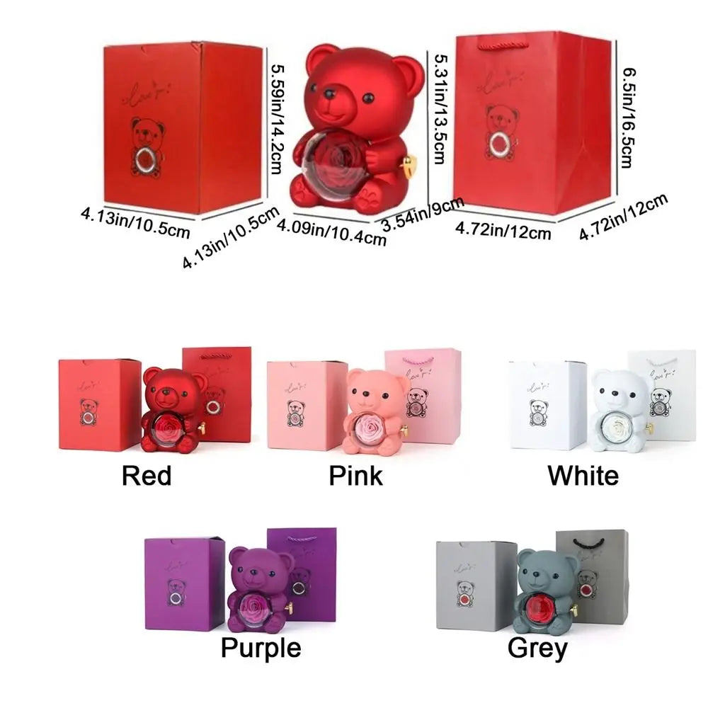 Rotating Hugging Bear Jewelry Box with Soap Rose Gift Set Jewelry Gift Box PLUSH