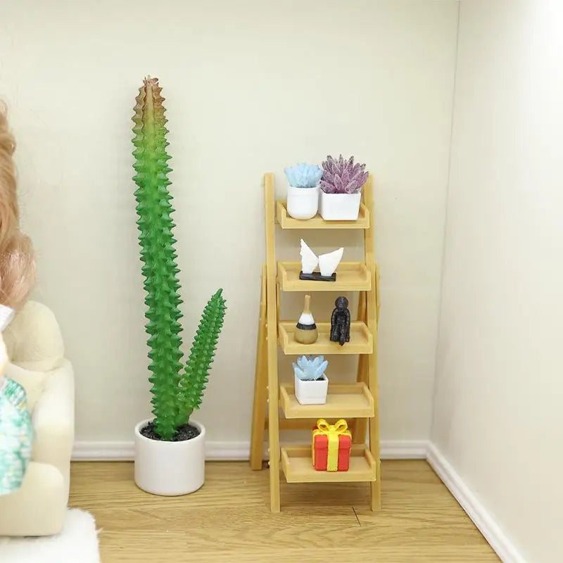 1:12 Miniature Dollhouse Ladder Shelf | Multi-Layer Display Rack Dollhouse Miniature Shelf PLUSH