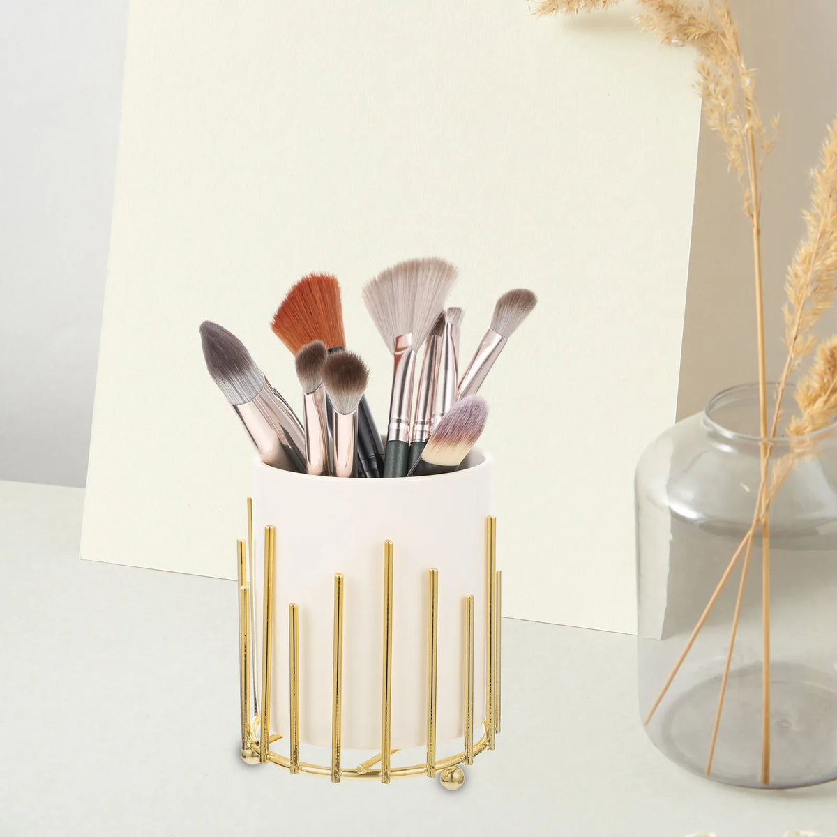Iron & Ceramic Pen Holder Desktop Organizer | Makeup Brush Cup Desktop Pen Organizer PLUSH