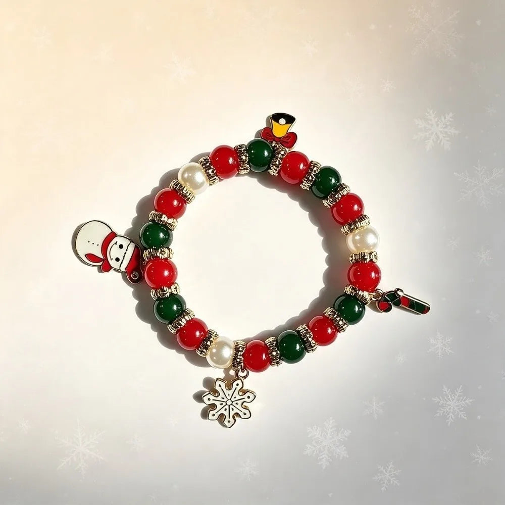 Christmas Beaded Charm Bracelet – Snowman Santa Snowflake Charm Bracelet PLUSH style1