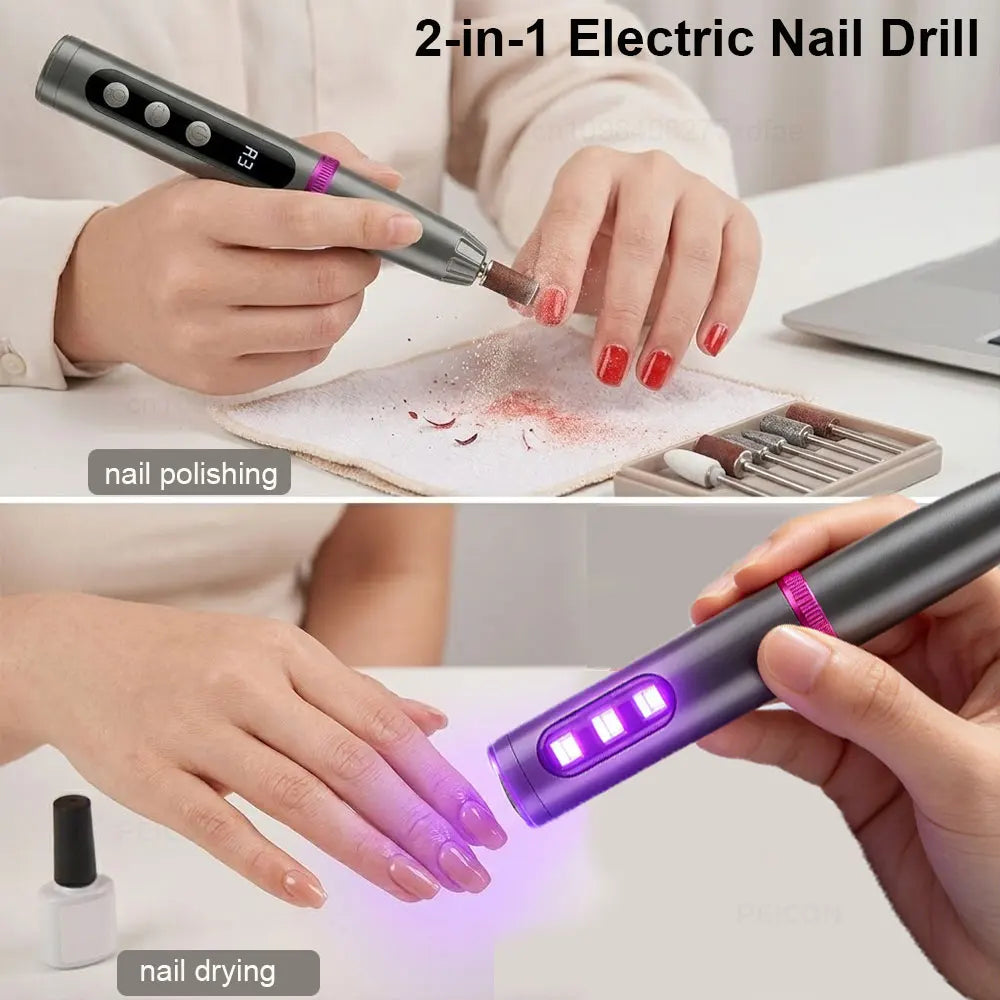 PEICON 2-in-1 Electric Nail Drill & UV LED Lamp | 6 Bits Electric Nail Drill PLUSH