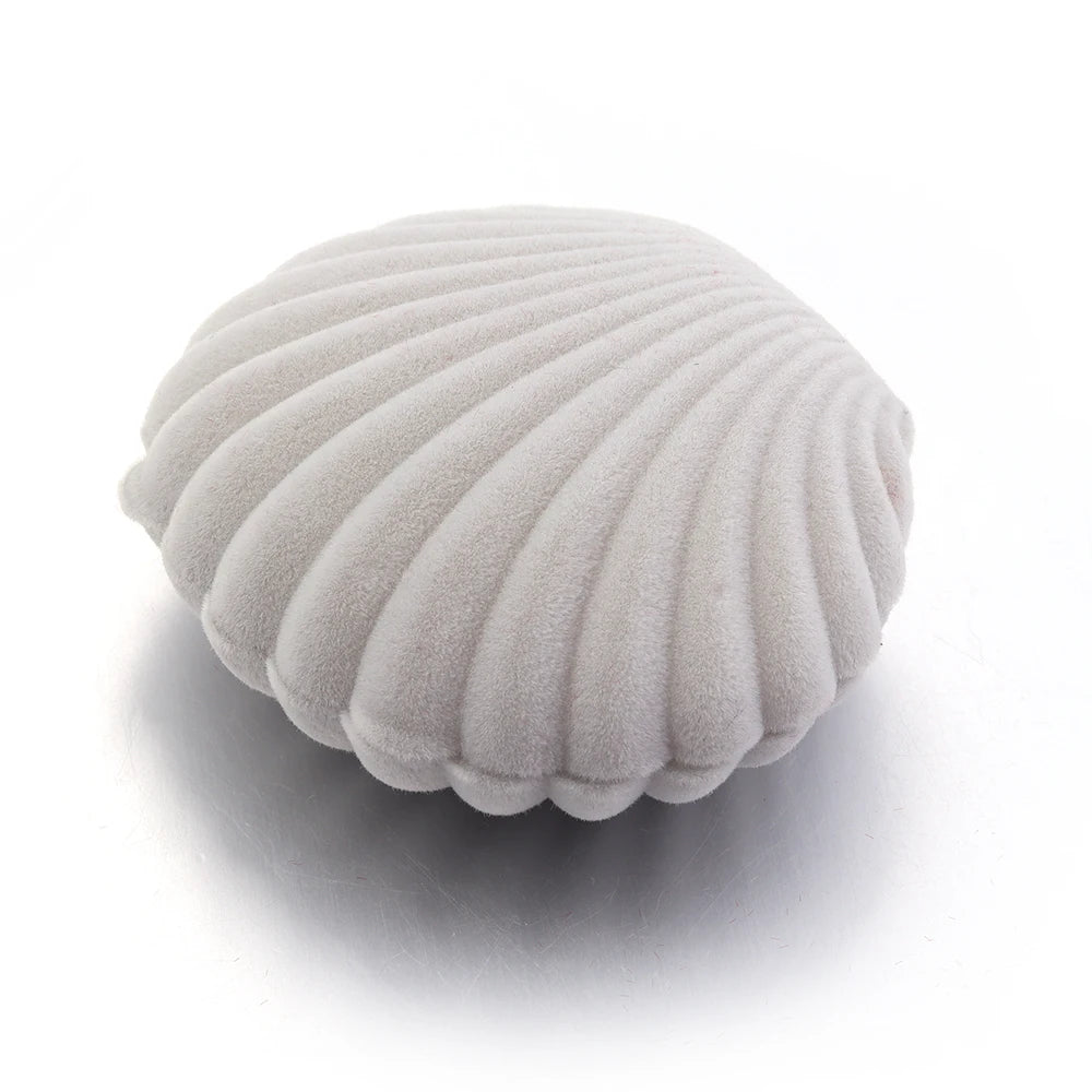 Shell Shape Velvet Jewelry Box – Ring, Earring & Gift Storage Jewelry Gift Box PLUSH Light Gray