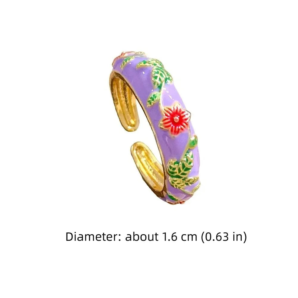 Blue & White Porcelain Enamel Open Ring | Vintage Chinese Style Enamel Fashion Ring PLUSH