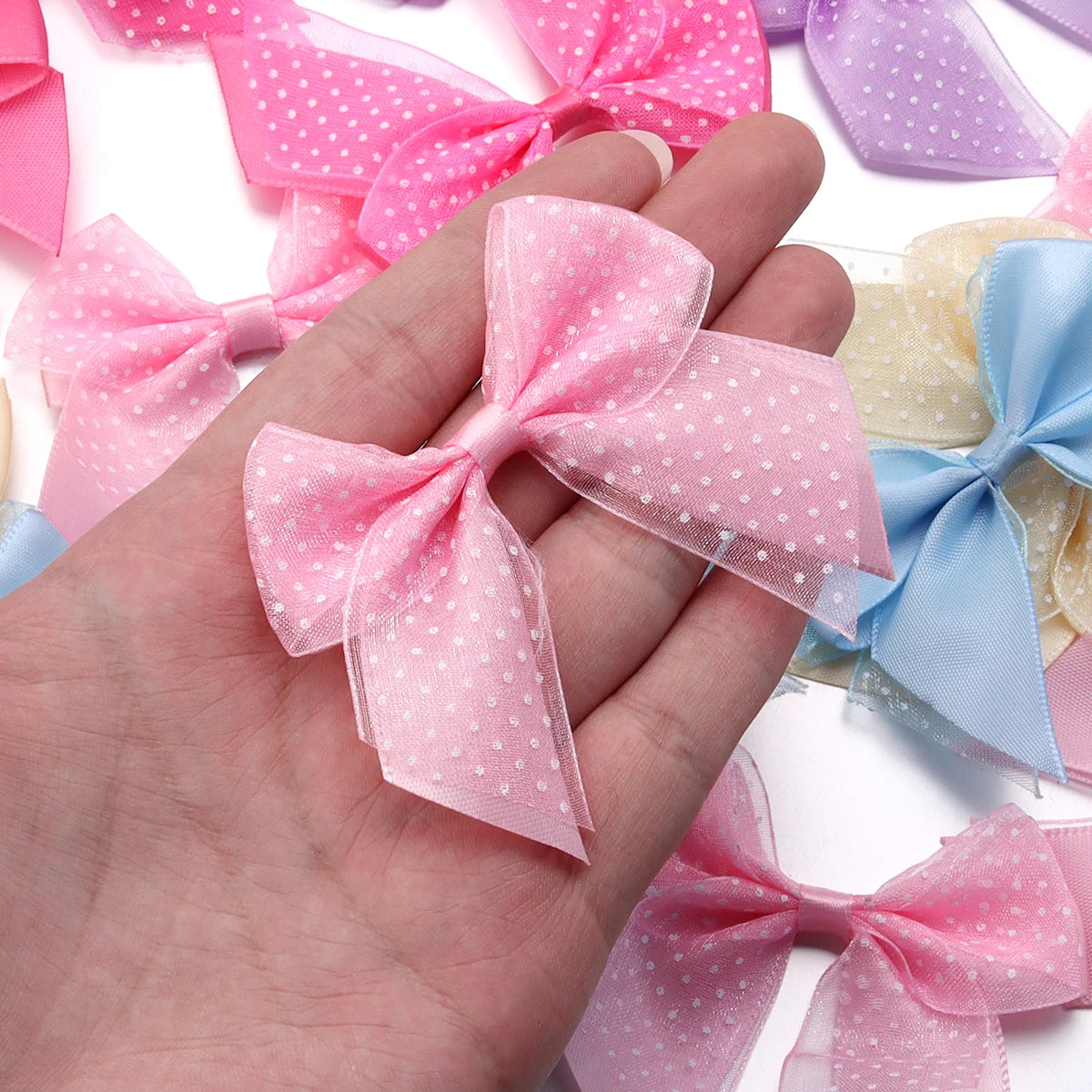 10pcs Polka Dot Satin Organza Bows – DIY Hair & Gift Decor Hair Bow Embellishments PLUSH