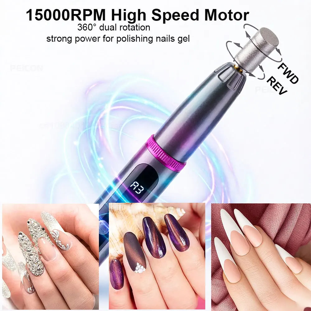 PEICON 2-in-1 Electric Nail Drill & UV LED Lamp | 6 Bits Electric Nail Drill PLUSH