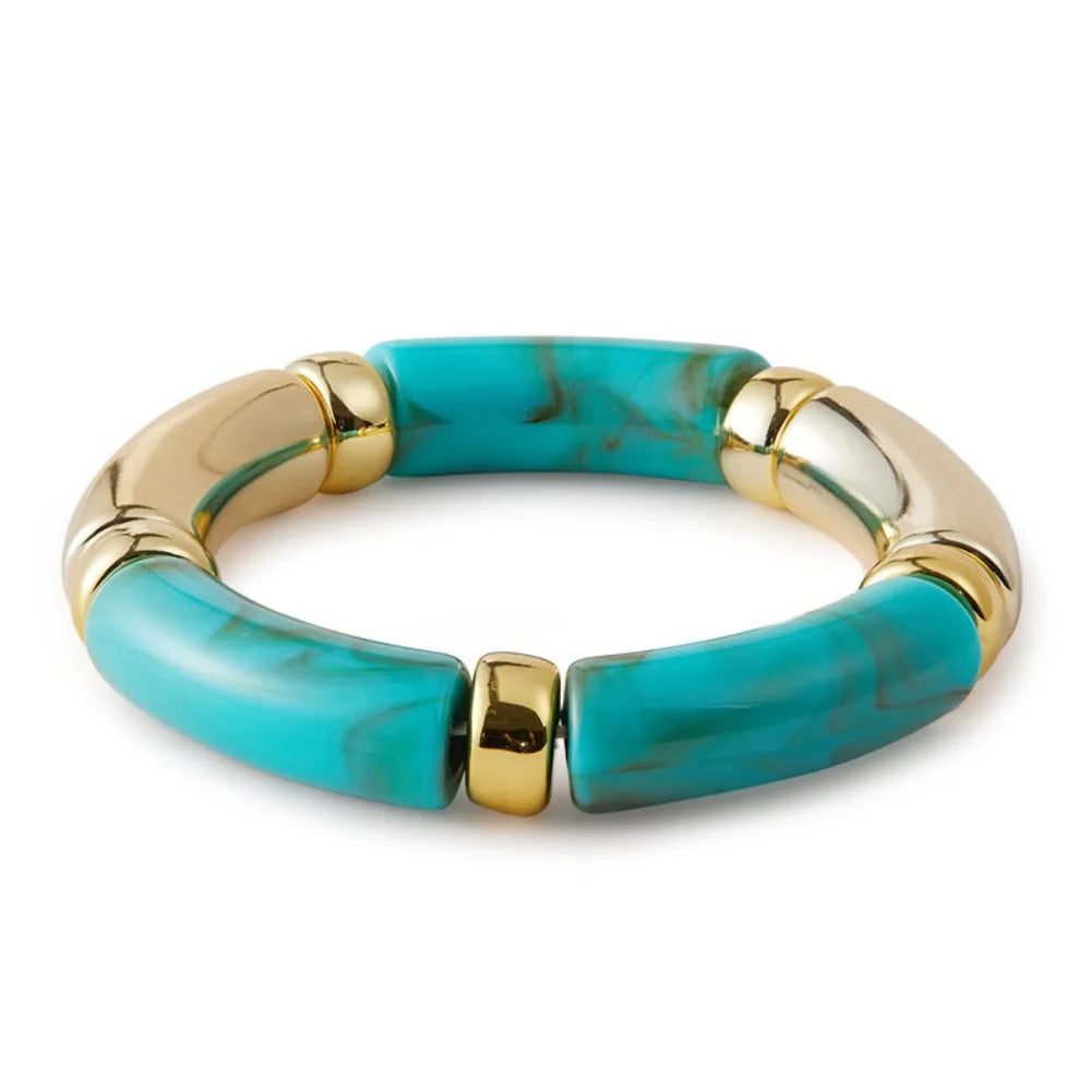 Vintage Acrylic Leopard Beaded Stretch Bracelet – Boho Bangle Beaded Stretch Bracelet PLUSH Blue