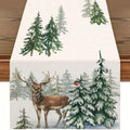Winter Forest Table Runner – Reindeer Cardinal Christmas Décor Holiday Table Runner PLUSH A 33X90Cm
