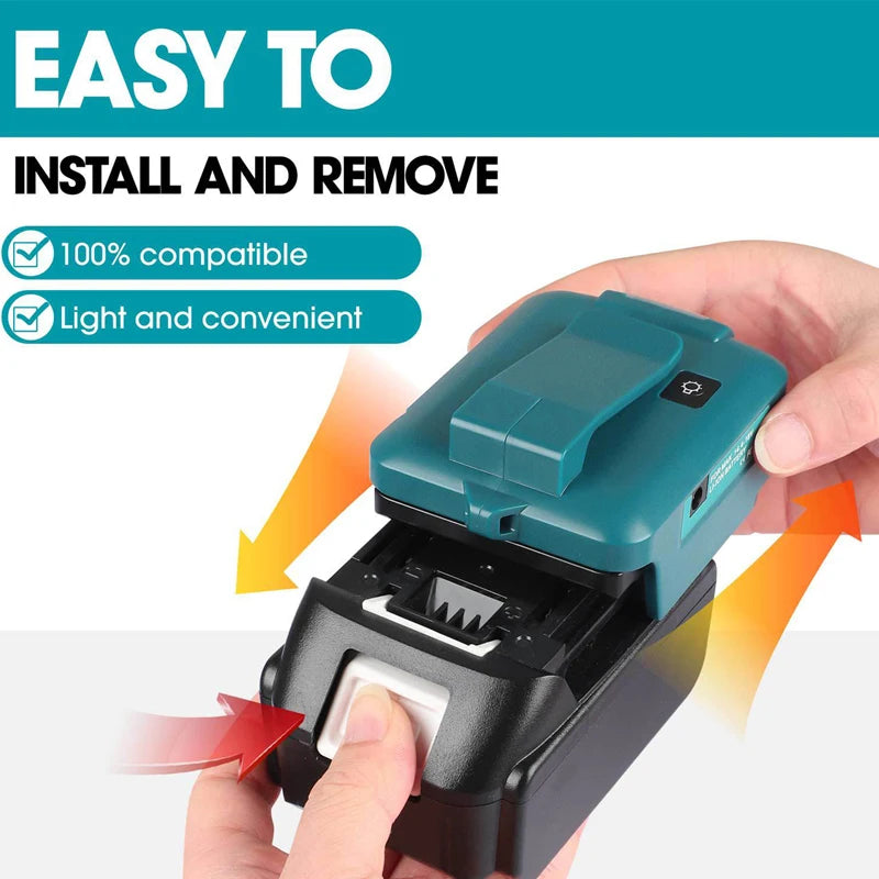 Makita 14.4V–18V Battery LED Work Light & Dual USB Adapter Battery LED Adapter PLUSH