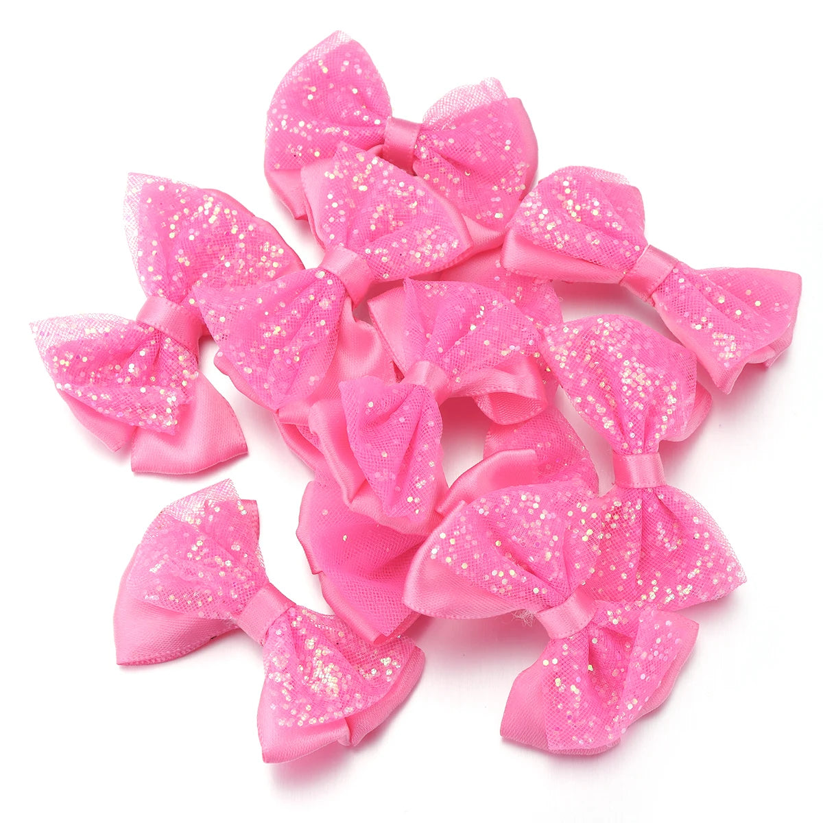 10pcs Sequin Mesh Ribbon Bows – Multicolor DIY Craft Decor Craft Ribbon Bows PLUSH Rose Red