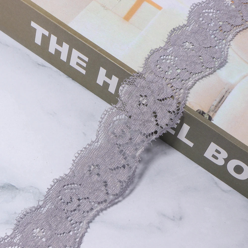 35mm Elastic Floral Lace Trim 2 Yards – DIY Sewing & Hairbands Elastic Lace Trim PLUSH gray 35mm