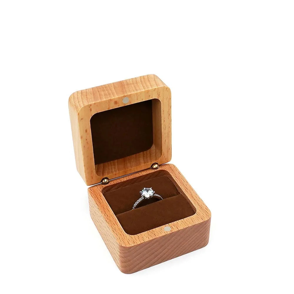 Velvet Wood Ring & Earring Box – Retro Jewelry Display Tray Jewelry Display Box PLUSH Brown Single Ring