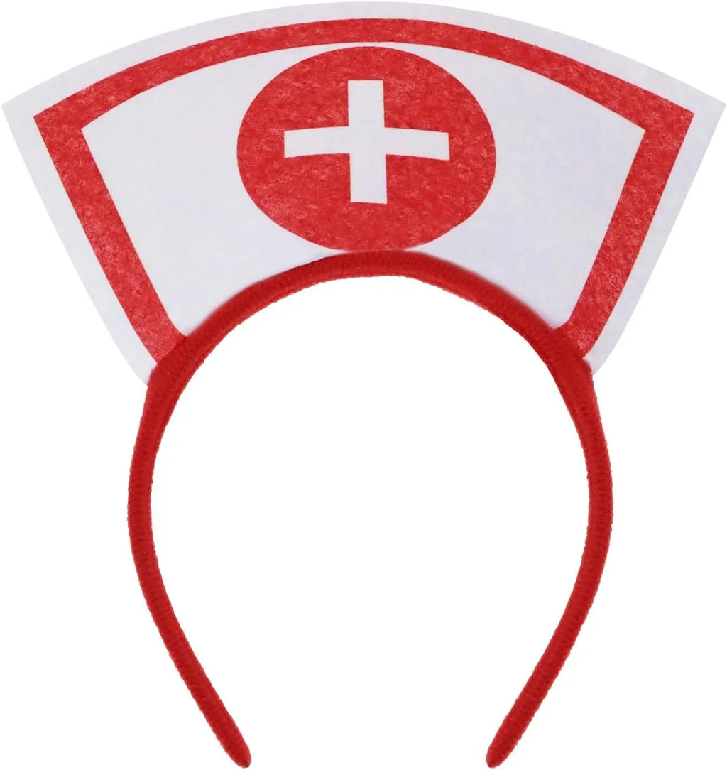 Halloween Nurse Hat Headband – Red & White Costume Accessory Costume Headband PLUSH