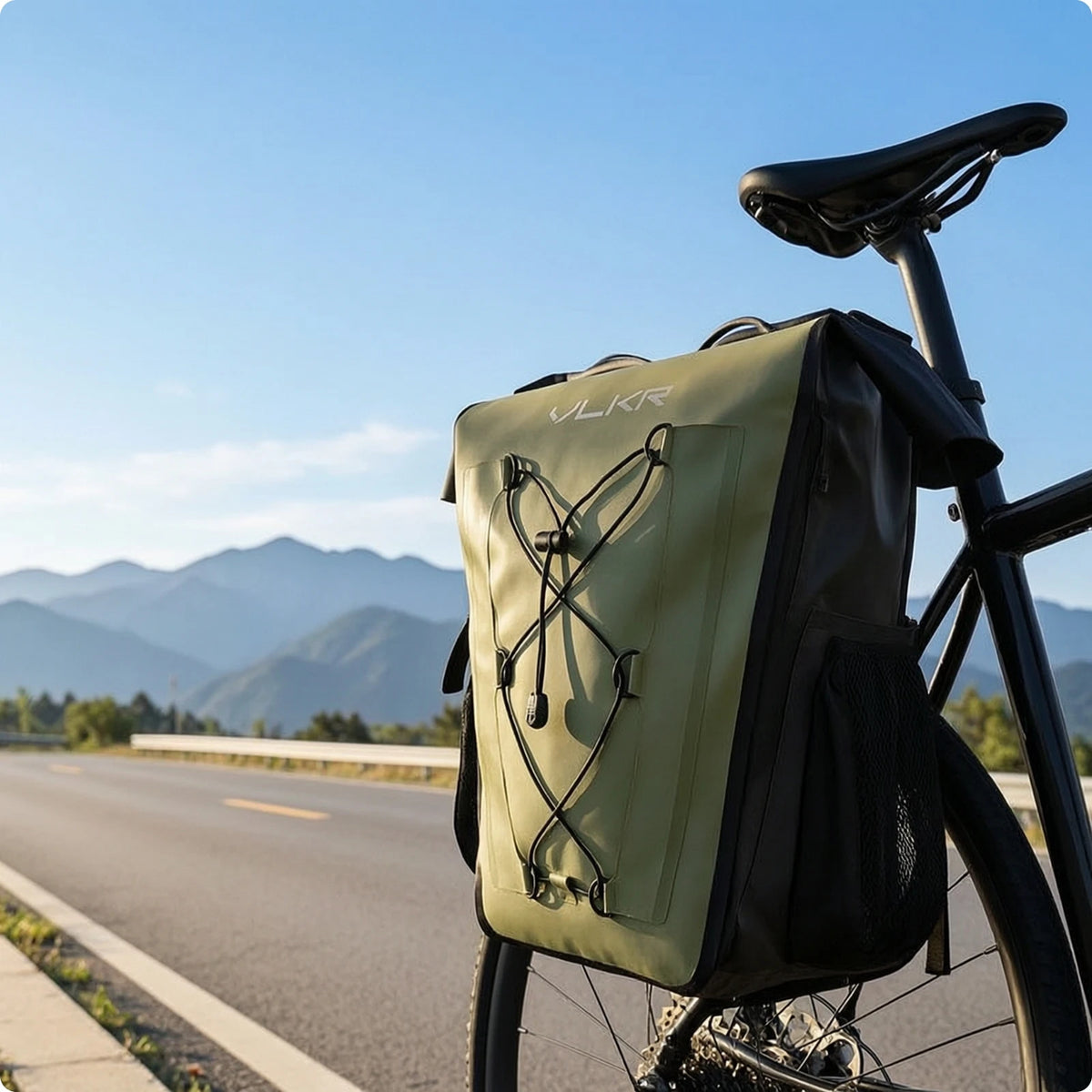 Waterproof Bike Pannier Rear Rack Bag with Side Pockets Bike Pannier Bag PLUSH Green