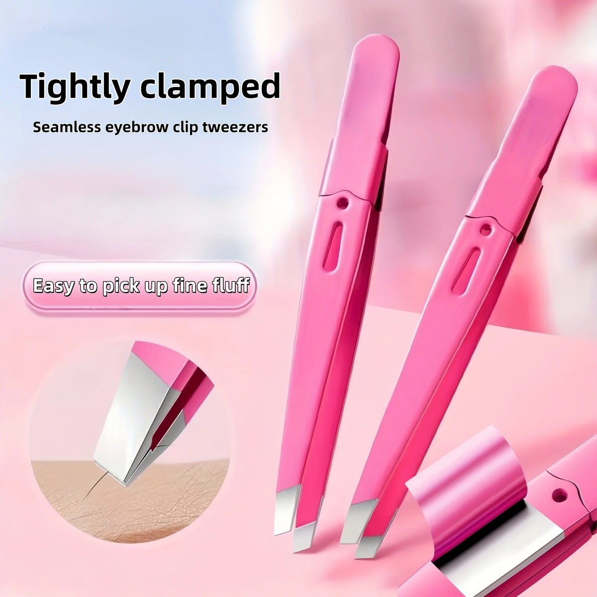 Pink Stainless Steel Slant-Tip Eyebrow Tweezers | Precision Eyebrow Tweezers PLUSH