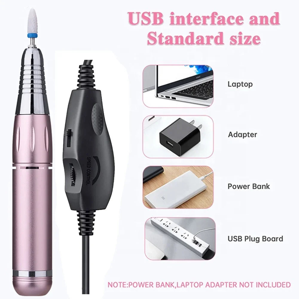 Electric Nail Drill USB Power Cord – Adjustable Speed & Direction Nail Drill Accessory PLUSH