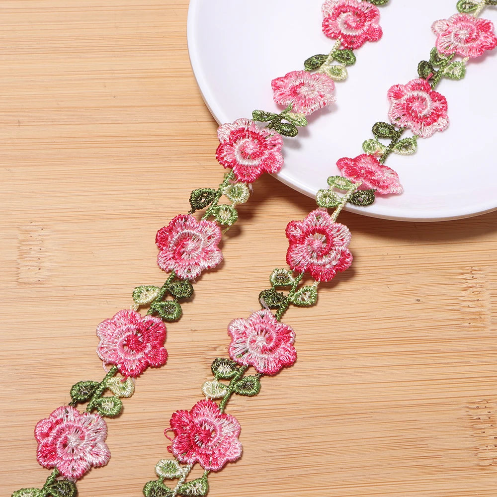 2 Yards Colorful Embroidery Flower Lace Trim for DIY Sewing Embroidery Lace Trim PLUSH hotpink 2cm