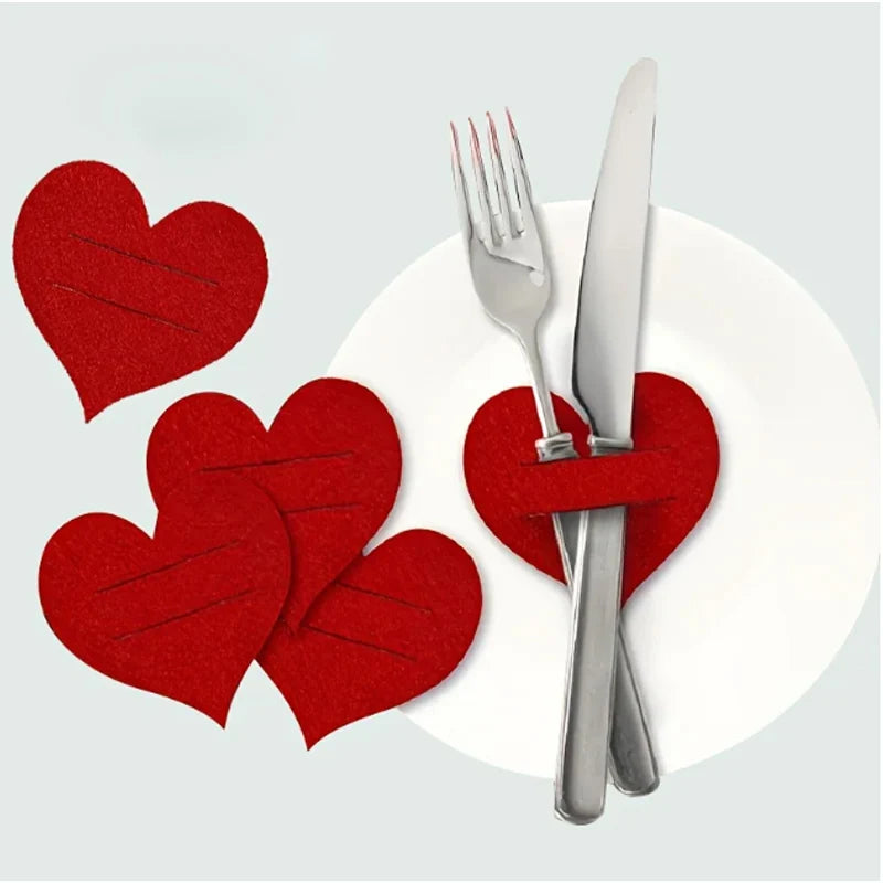 Heart Shaped Felt Flatware Holders – Red Valentine Table Decor Flatware Holders PLUSH