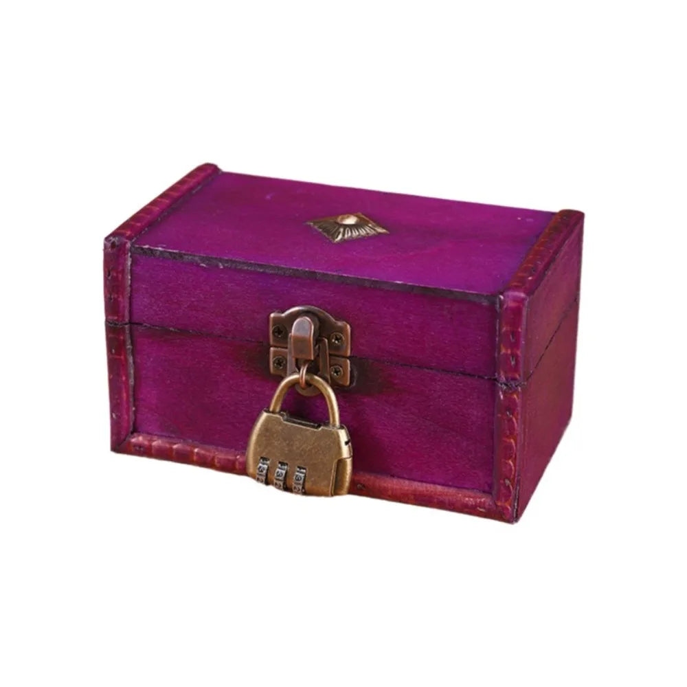 Vintage Wooden Treasure Chest Jewelry Box with Lock – Retro Jewelry Storage Box PLUSH Style-10