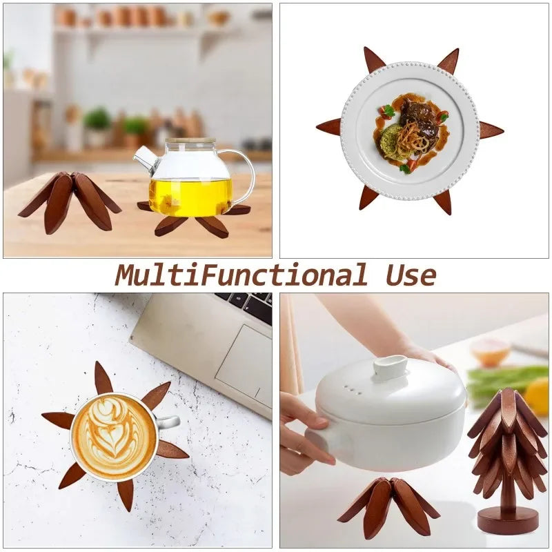 Bamboo Wooden Trivets Tree Design Table Mats & Coasters Set Bamboo Trivet Set PLUSH