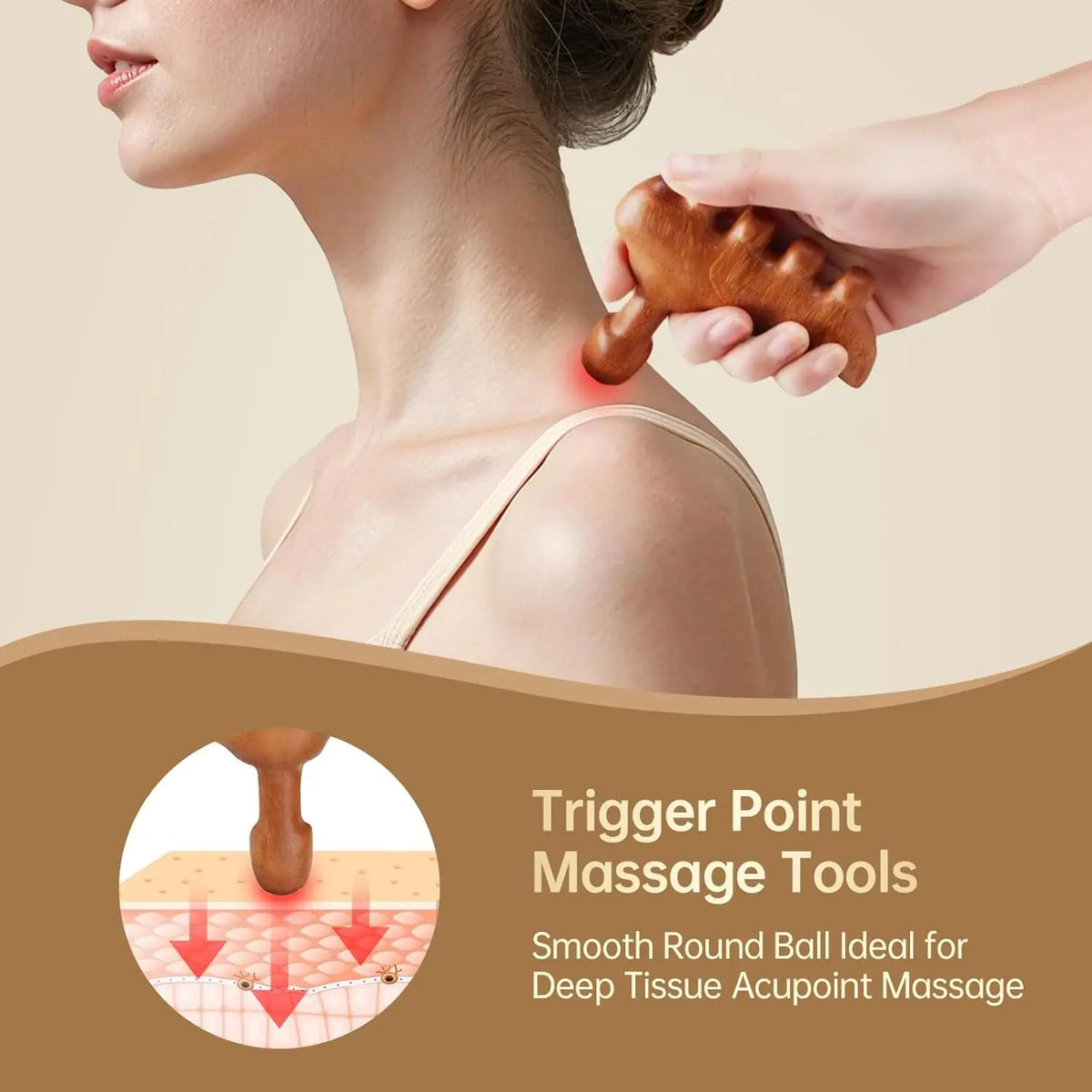 Wood Gua Sha Massager Stick – 5-in-1 Body & Foot Tool Body Massage Tool PLUSH