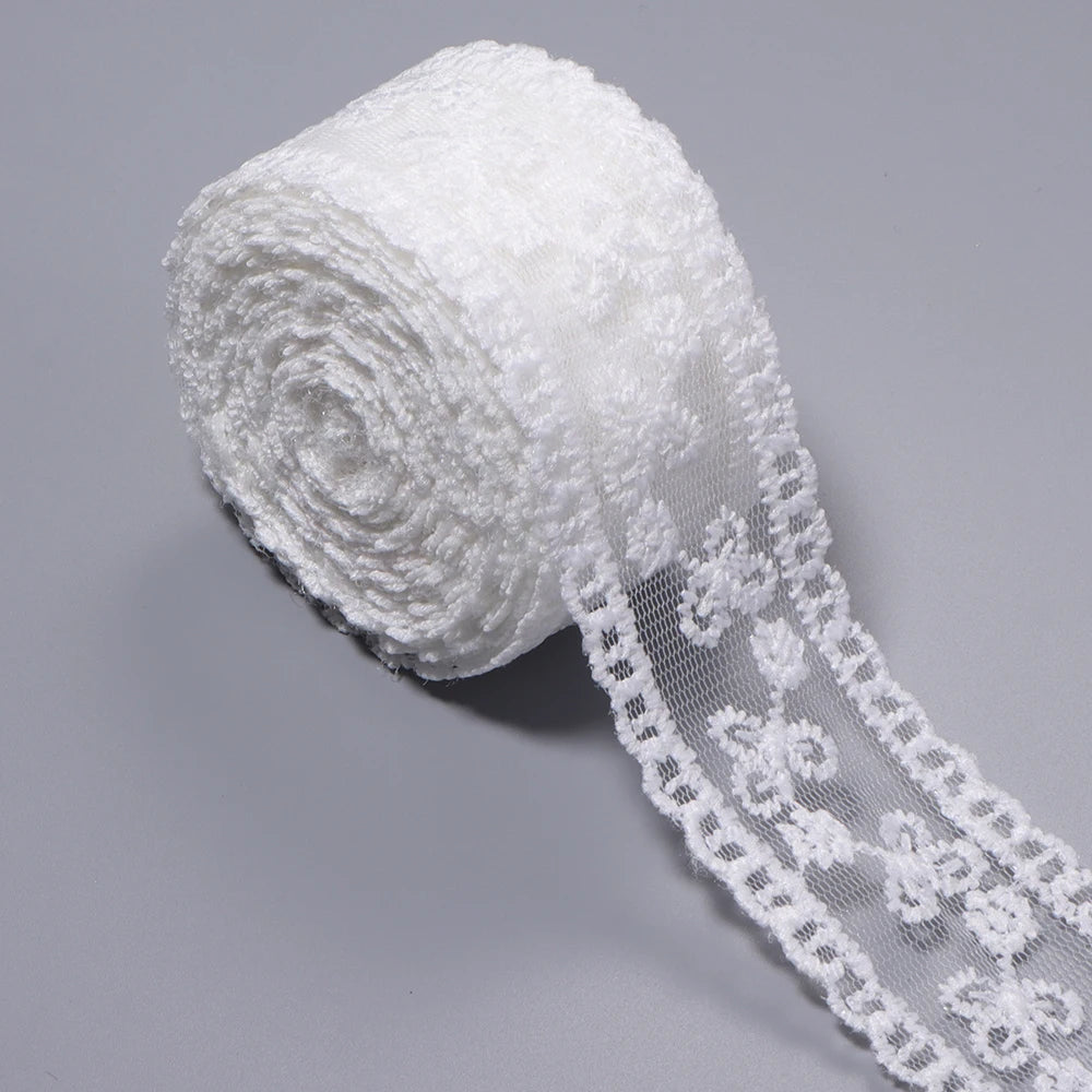 5 Yards Floral Embroidery Lace Trim Ribbon 4cm – DIY Craft Lace Trim Ribbon PLUSH white 4cm