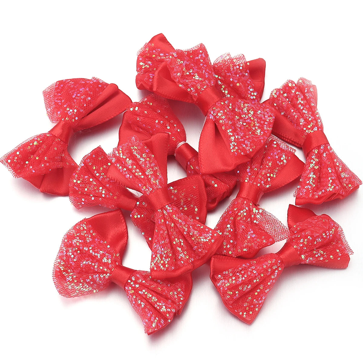 10pcs Sequin Mesh Ribbon Bows – Multicolor DIY Craft Decor Craft Ribbon Bows PLUSH Red