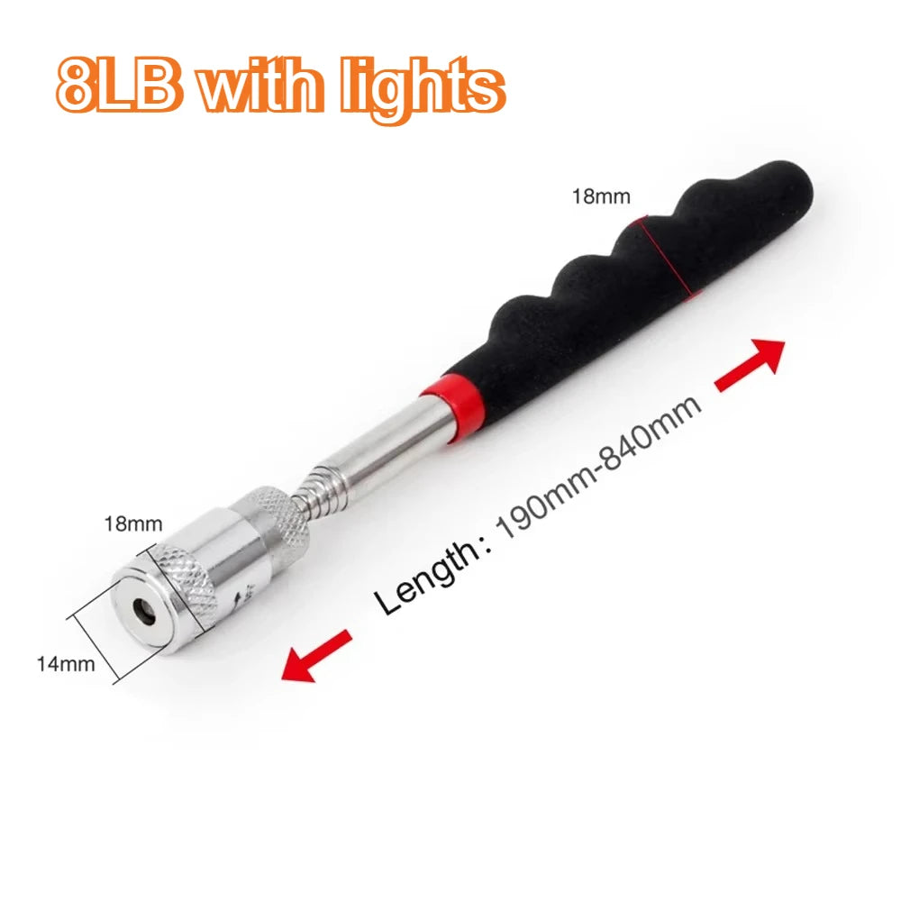 Telescopic Magnetic Pickup Stick & Inspection Mirror Tool Magnetic Pickup Tool PLUSH 8LB with lights