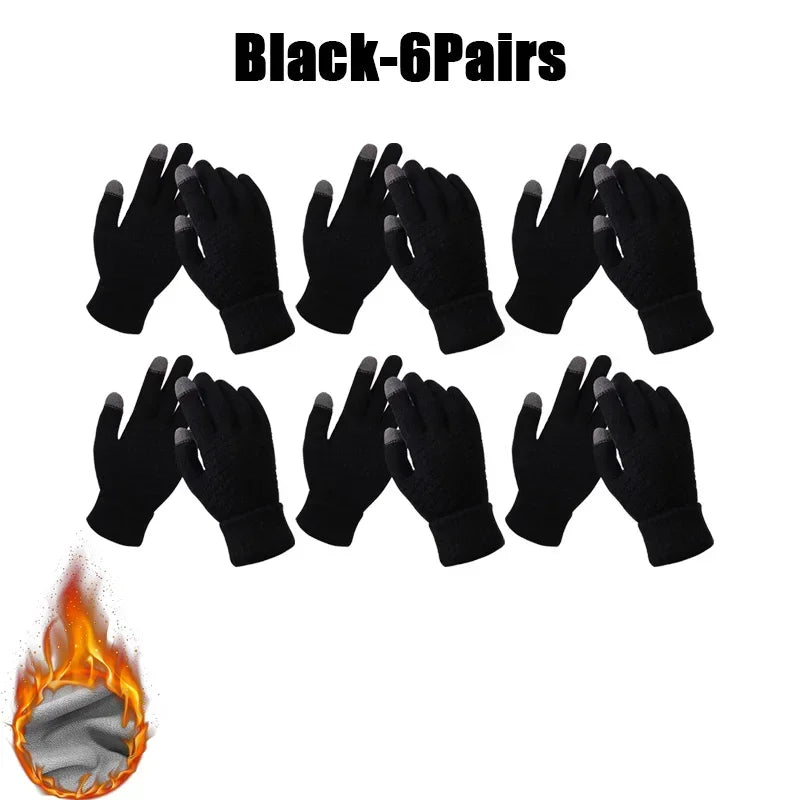 Winter Touch Screen Gloves – Warm Knit Mittens Unisex Winter Knit Gloves PLUSH Black-6Pairs