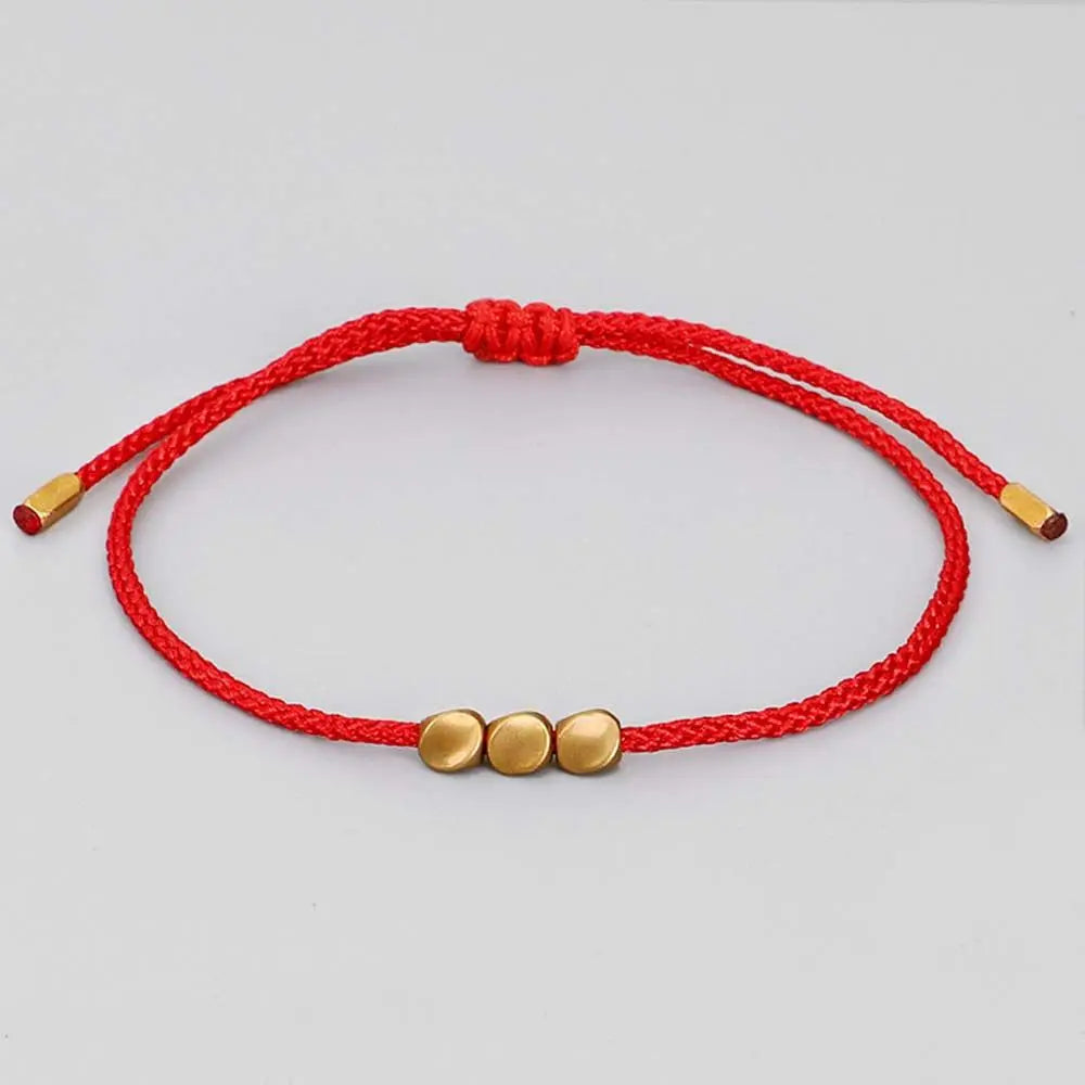 Wax Thread Friendship Bracelet with Copper Beads – Unisex Friendship Bracelet PLUSH red-3 Beads