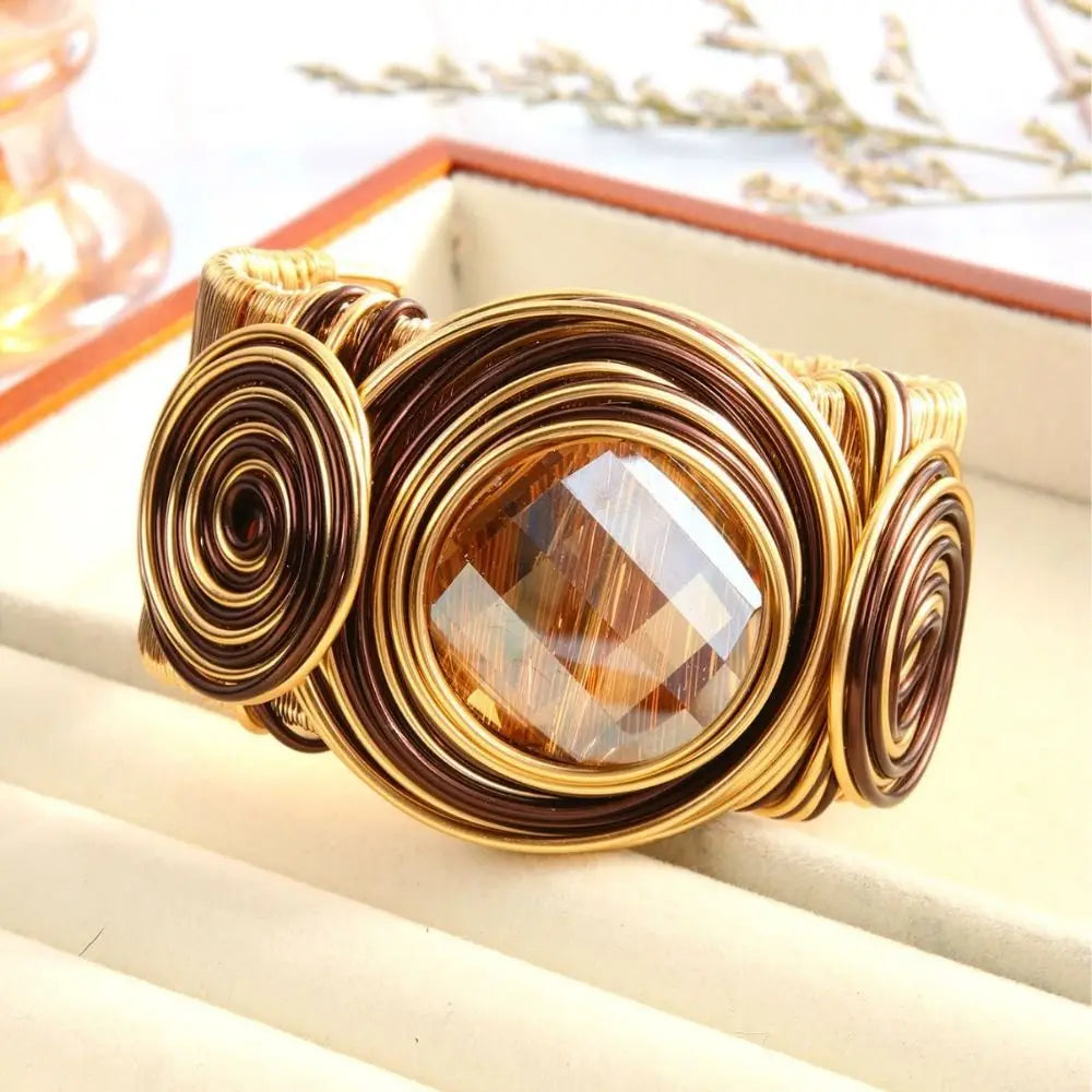 Bohemian Brown Rhinestone Wire Cuff Bracelet – Handmade Women Cuff Bracelet PLUSH