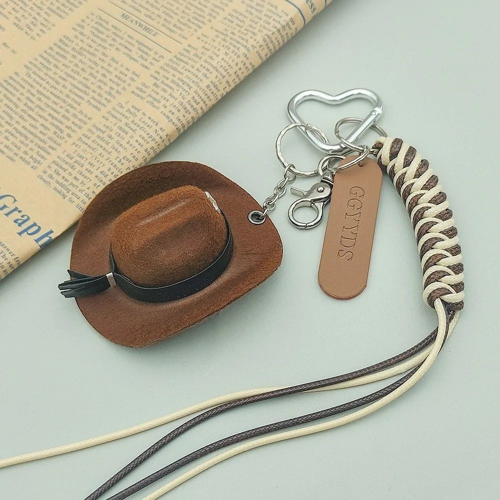 Vintage Mini Cowboy Hat Keychain – Braided Star Pendant Charm Fashion Keychain Charm PLUSH