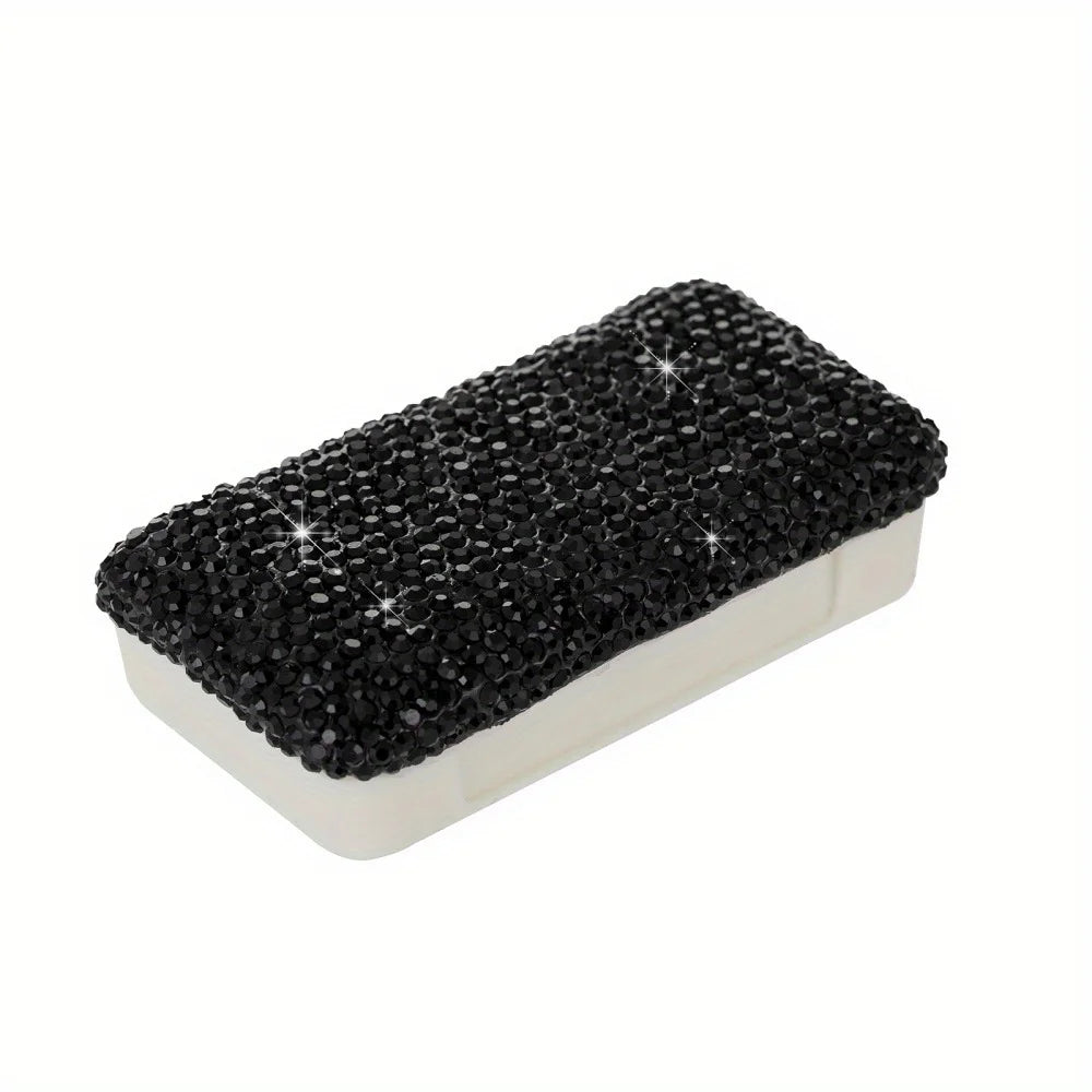 Bling Rhinestone Pill Organizer – 3-Compartment Travel Case Travel Pill Organizer PLUSH Black