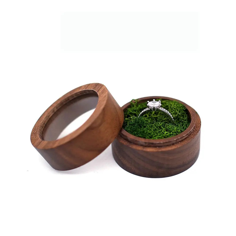 Round Walnut Wood Ring Box – Engagement & Jewelry Gift Case Jewelry Gift Box PLUSH -14