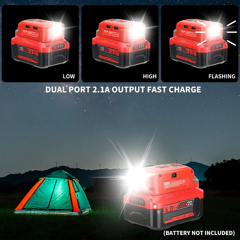 Craftsman 20V Battery Adapter – LED Work Light, Dual USB & 12V DC Battery Adapter PLUSH
