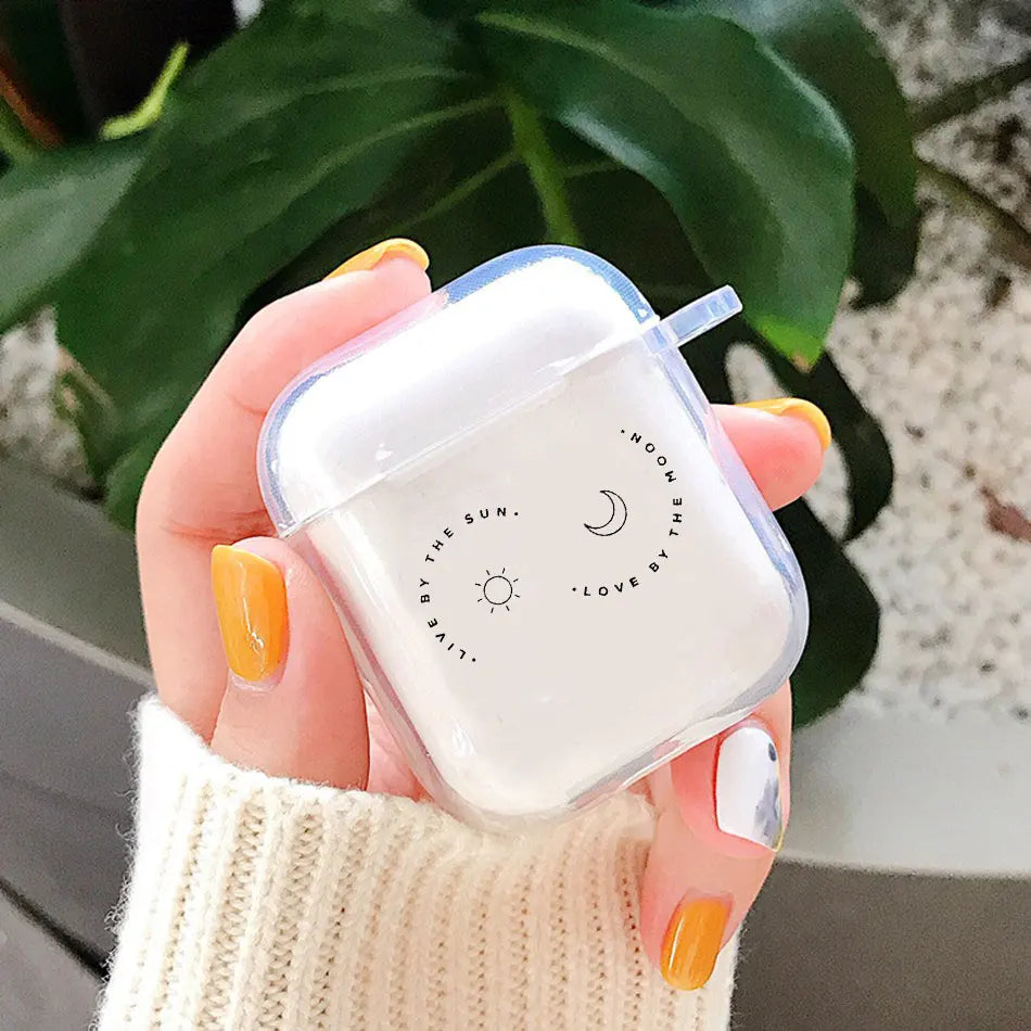Sun Moon Clear AirPods Case – Fits AirPods Pro 1 2 3 4 Earphone Case Cover PLUSH Style 5 For Airpods 4th