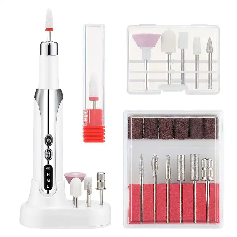 USB Electric Nail Grinder – Manicure & Pedicure Drill Tool Electric Nail Drill PLUSH WHITE USB Type-C