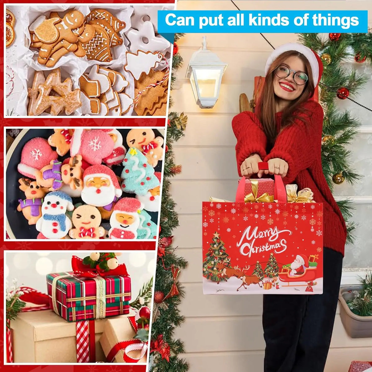Christmas Non-Woven Gift Tote Bags with Handles – Xmas Party Christmas Gift Bags PLUSH