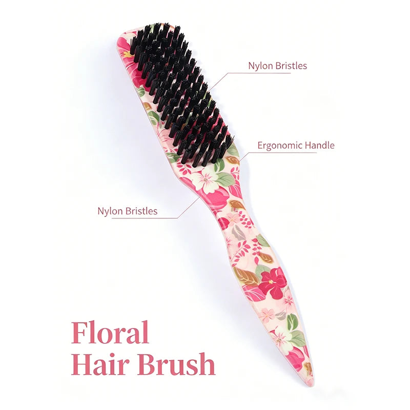 Floral Hair Brush – Sleek Ponytail, Edge Control & Flyaway Tamer Hair Styling Brush PLUSH 1pc-A