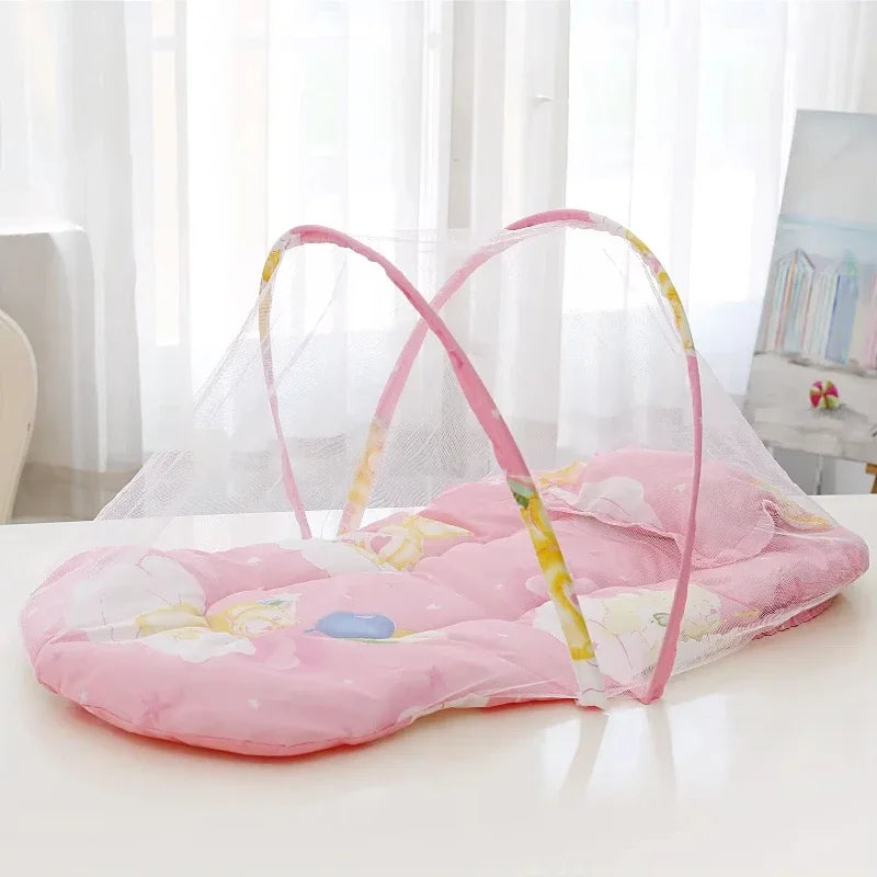 Foldable Baby Crib Mosquito Net with Cotton Pillow | 0–1Y Baby Crib Mosquito Net PLUSH