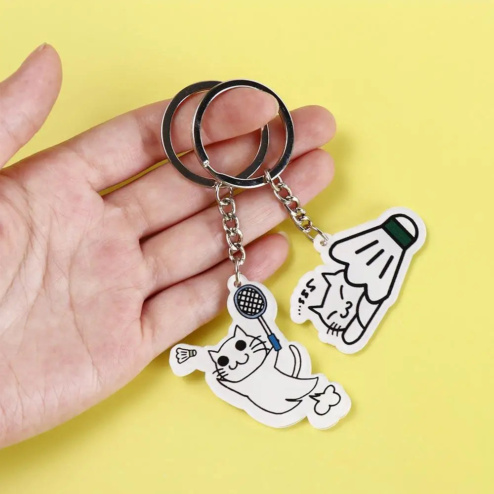 Cute Cat Badminton Acrylic Keychain – Double Sided Key Ring Acrylic Keychain PLUSH