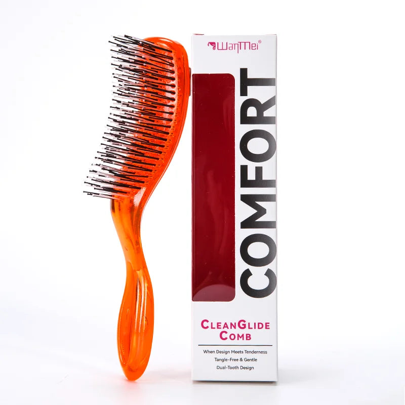 Japanese Anti-Static Hair Brush & Massage Comb Set w/ Hair Ties Hair Brush Set PLUSH Orange